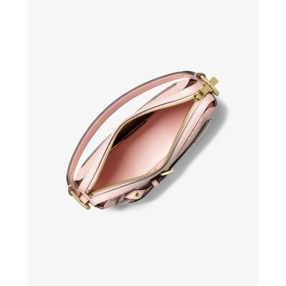 Michael Michael Kors Emilia Half Moon Crossbody Bag Dark Powder Blush Logo Pink - Picture 4 of 7